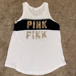 VS Pink Sequin Tank Top - White
